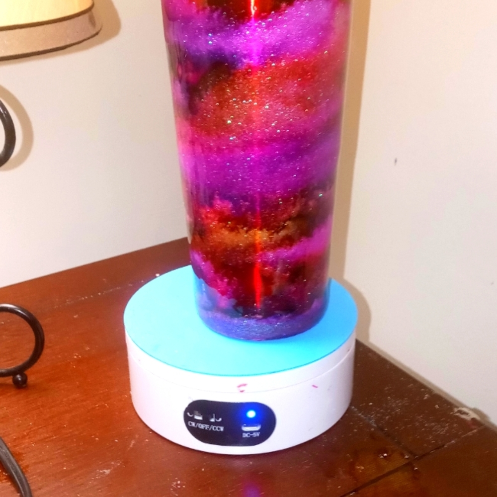 Custom handmade tumbler made by Carrie alcohol ink pink purple orange white